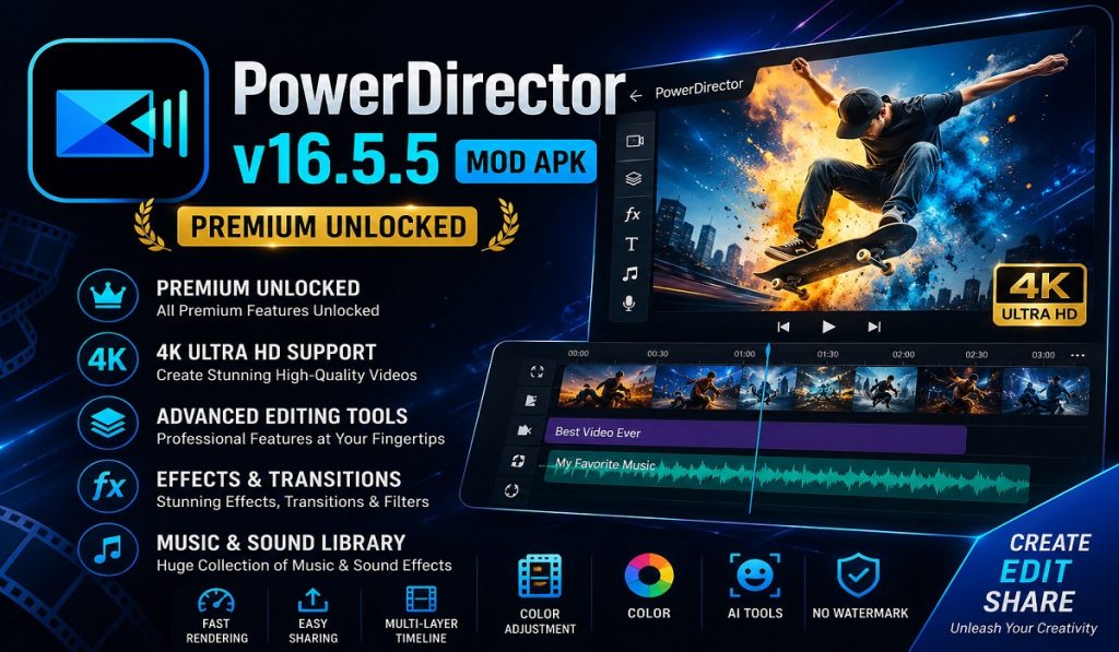 Download PowerDirector v16.5.5 MOD APK (Premium Unlocked)